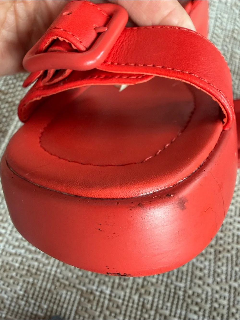 CAMPER: Women Red Buckle Wedge Sandals - Comfortable Summer Shoes